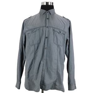 Alfani Gray Solid Cotton Long Sleeve Button-Up Mens XL Modern Fit Shirt